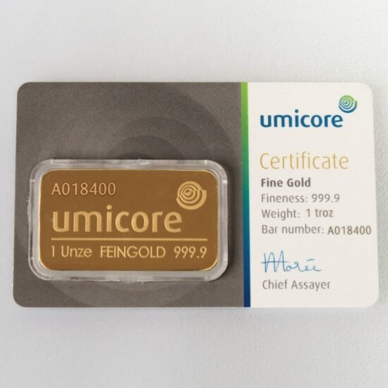 Goldbarren 1oz UMICORE/Blister m. Zertifikat