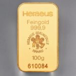 Goldbarren 100g HERAEUS, geprägt
