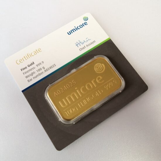 100g Umicore Goldbarren Blister/ m. Zertifikat