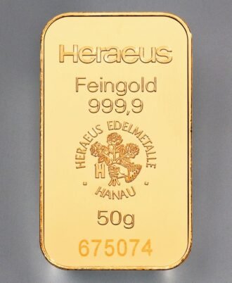 Goldbarren 50g HERAEUS, geprägt