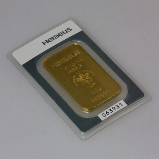 Goldbarren 50g HERAEUS, geprägt