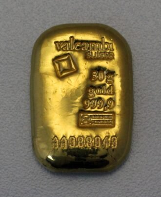 Goldbarren 50g VALCAMBI, gegossen