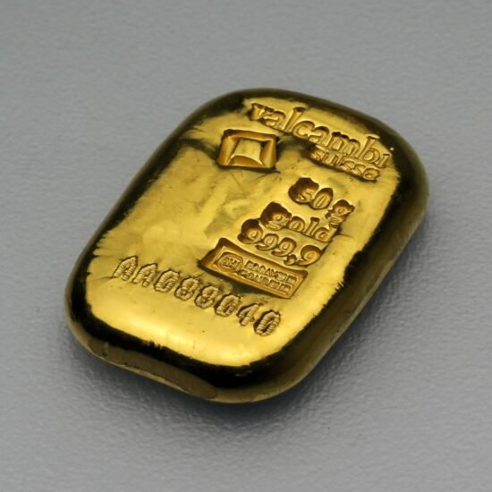 Goldbarren 50g VALCAMBI, gegossen
